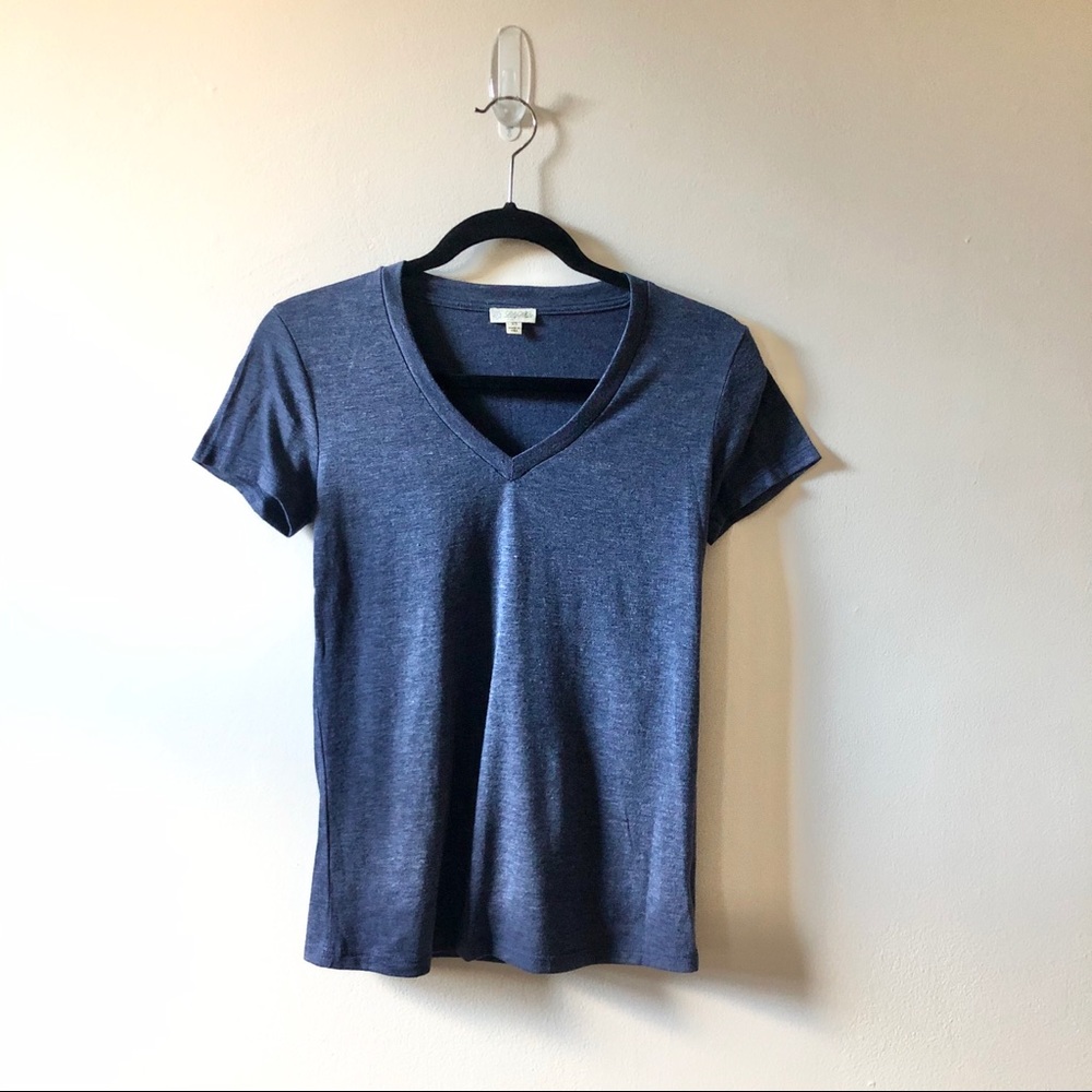 Lily White Heather Navy V Neck Tee Shirt - Picture 1 of 4